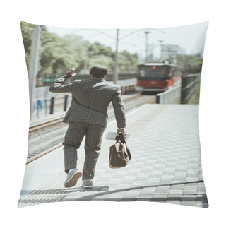 Personality  African American Businessman Wearing Suit Waiting For Train On Station Pillow Covers