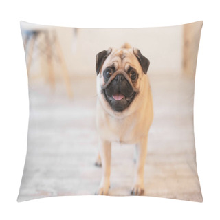 Personality  Cute Pug Dog On Floor At Home Pillow Covers