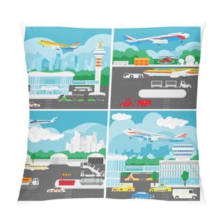 Personality  Vector Banner Of Airport Landscape Pillow Covers
