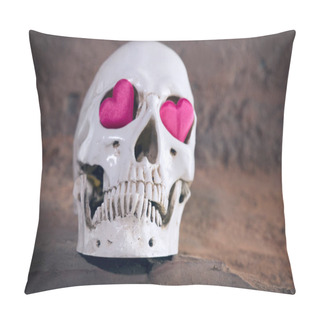 Personality  Human Skull With Red Heart . Concept For Valentines Day. Pillow Covers