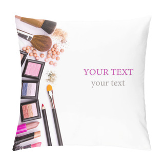 Personality  Makeup Brush And Cosmetics, On A White Background Isolated, With Clipping Path Pillow Covers
