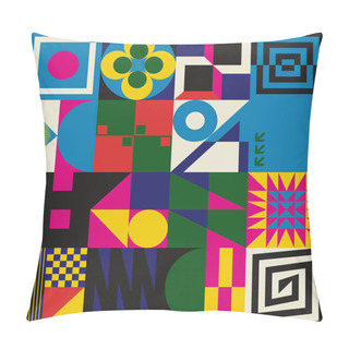 Personality  Modern Art Pattern Inspired By Bauhaus Design Made With Abstract Geometric Shapes And Bold Forms. Digital Graphics Elements For Poster, Cover, Art, Presentation, Prints, Fabric, Wallpaper And Etc. Pillow Covers
