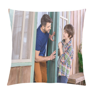 Personality  Father And Son Playing Hide And Seek Pillow Covers