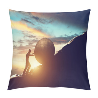 Personality  Man Rolling Huge Ball Up Hill. Pillow Covers