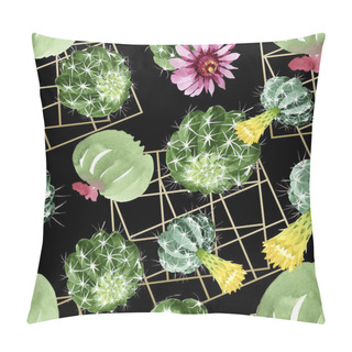 Personality  Green Cactus Floral Botanical Flowers. Watercolor Background Illustration Set. Seamless Background Pattern. Pillow Covers