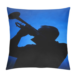 Personality  Trumpet Musician Silhouette On Blue Pillow Covers