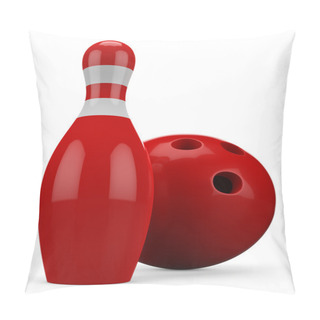 Personality  3D Red Bowling Ball And Pin Isolated On White Background Pillow Covers