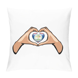 Personality  Belize Flag And Hand On White Background. Vector Illustration Pillow Covers