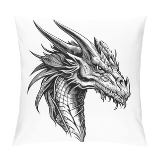 Personality  Portrait Of A Fantasy Dragon Sketch Vector Illustration Myths Pillow Covers