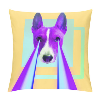 Personality  Fashion Hipster Dog With Rainbow Lasers From Eyes. Animal Funny Collage Art Pillow Covers