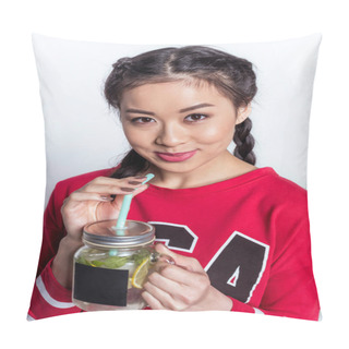 Personality  Girl Drinking Cold Beverage  Pillow Covers