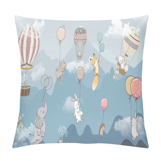 Personality  Balloons And Animals On The Background Of Clouds And Mountains Pillow Covers