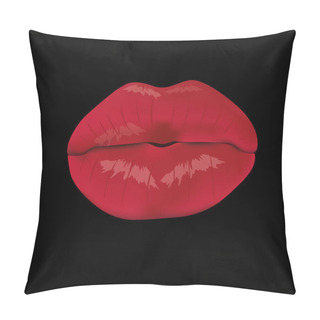 Personality  The Woman's Lips. Lush Lips Like A Kiss. Red And Pouting, On A Black Background. Pillow Covers