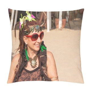 Personality  An Unidentified Woman In Carnival Costume At The Annual Festival Of Freaks, Arambol Beach, Goa, India, February 5, 2013. Pillow Covers