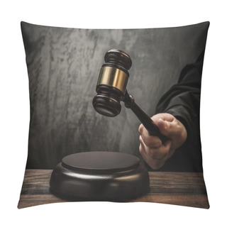 Personality  Judge's Hold Hammer On Wooden Table Pillow Covers