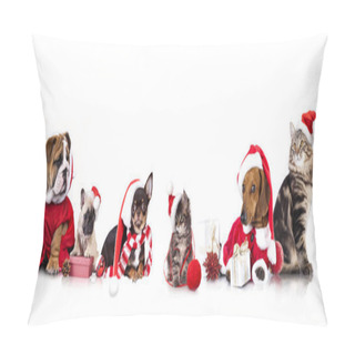 Personality  Dog And Cat And Kitens Wearing A Santa Hat Pillow Covers