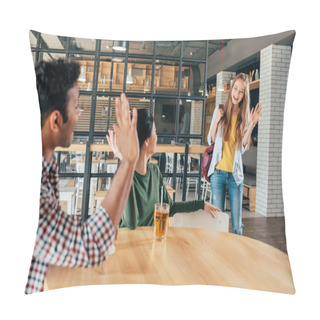 Personality  Multiethnic Friends At Cafe Pillow Covers