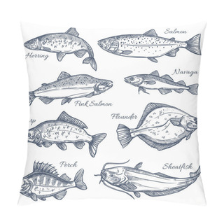 Personality  Sea Fish Sketch Vector Isolated Icons Pillow Covers