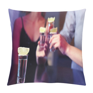 Personality  Mexican Tequila Shot On Table And Young People Toasting In Bar Pillow Covers