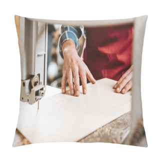 Personality  Cropped View Of Craftsman Near Cnc Machine In Workshop  Pillow Covers
