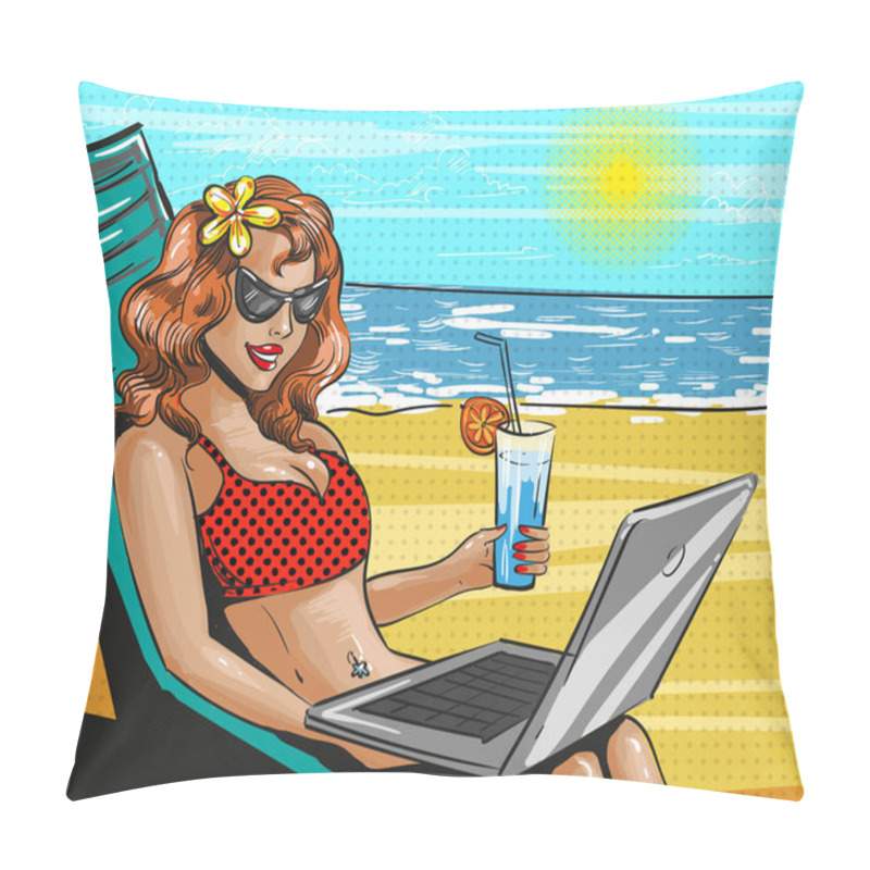 Personality  Vector Vintage Pop Art Beach Holiday Illustration Pillow Covers