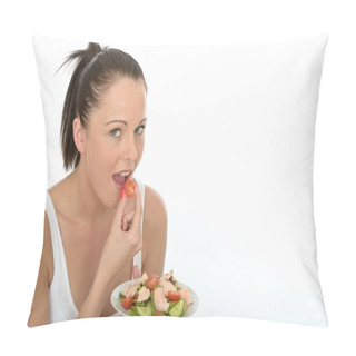 Personality  Healthy Young Woman Holding A Plate Of Salmon Salad Pillow Covers