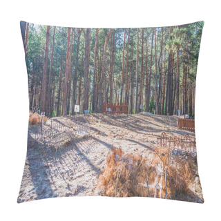 Personality  Scenic Pet Cemetery In A Beautiful Forest Landscape. Pet Cemetery In A Pine Forest Pillow Covers