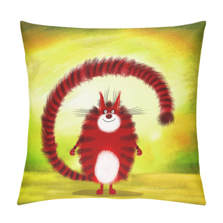 Personality  Red Cat With Tail Over Its Head Pillow Covers