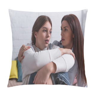 Personality  Worried Mother Hugging Upset Teenage Daughter  Pillow Covers