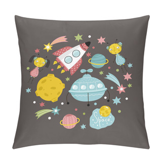 Personality  Space Objects In Cartoon Style Vector Collection Pillow Covers
