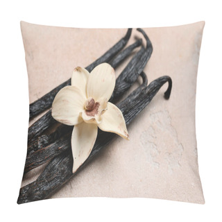 Personality  Aromatic Vanilla Sticks And Flower On Pink Background Pillow Covers