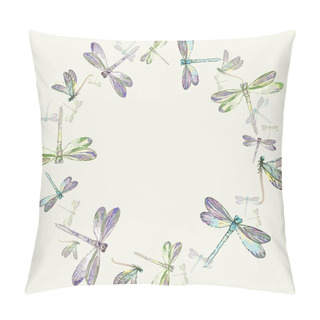 Personality  Beautiful Decorative Framework With Dragonfly.Greeting Card With Dragonfly. Pillow Covers