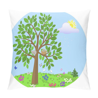 Personality  Tree With Birds. Summer. Pillow Covers