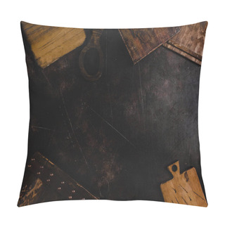 Personality  Top View Of Wooden Cutting Boards On Black Surface Pillow Covers