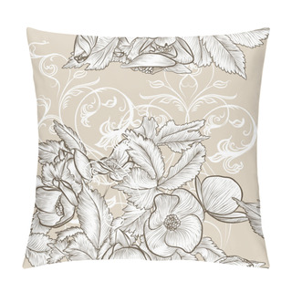 Personality  Seamless Wallpaper With Hand Drawn Flowers Pillow Covers