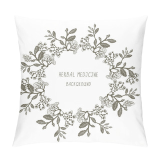 Personality  Herbal Medicine Label Or Frame, Sketchy Design With Plants.  Pillow Covers