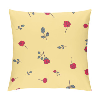 Personality  Red Roses On Yellow Seamless Vector Pattern Pillow Covers