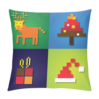 Personality  Abstract Pixel Icons Of Reindeer,christmas Tree, Santa Claus Hat Pillow Covers