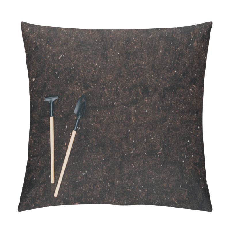 Personality  Top View Of Gardening Tools On Ground With Copy Space Pillow Covers