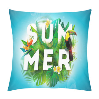 Personality  Summer Illustration With Toucan Bird And Parrots Beak Flower On Tropical Background. Exotic Leaves With Holiday Typography Element. Vector Design Template For Banner, Flyer, Invitation, Brochure Pillow Covers