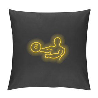 Personality  Bodybuilder Carrying Weight On One Hand Outline Yellow Glowing Neon Icon Pillow Covers