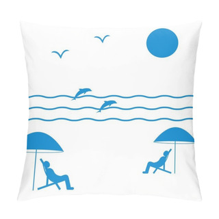 Personality  Nice Picture On Holiday By The Sea: The Sun, Seagulls, Dolphins, Pillow Covers