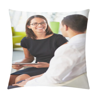 Personality  Businesspeople With Digital Tablet Having Meeting InOffice Pillow Covers