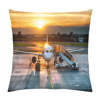Personality  Airplane Near The Terminal In An Airport At The Sunset Pillow Covers