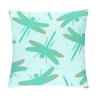 Personality  Dragonfly Seamless Vector Pattern. Bright Summer Background In Turquoise. Pillow Covers