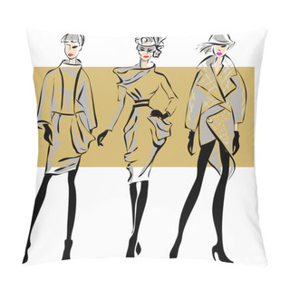Personality  Fashion Models In Sketch Style Fall Winter Pillow Covers
