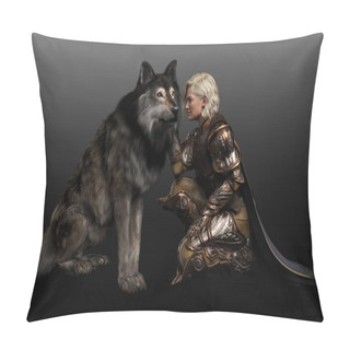 Personality  Fantasy Female Warrior In Armor With Dire Wolf Pillow Covers