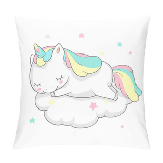Personality  Unicorn Sleep Fairy Dream Poster Vector Template. Magic Card Watercolor Print Template With Little Horn Pony Sleeping On Cloud. Fairytale Printable Banner Flat Cartoon Design Pillow Covers