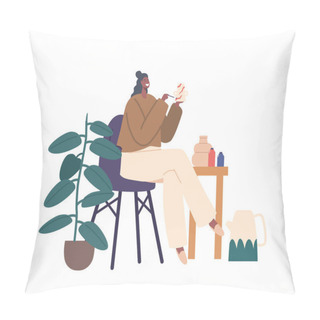 Personality  Artistic Woman Passionately Painting Intricate Designs On Handmade Pottery, Bringing Life And Beauty To Each Piece With Her Skilled Hands And Creative Imagination. Cartoon People Vector Illustration Pillow Covers