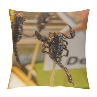 Personality  Fried Scorpians On A Stick To Be Sold As Exotic Snacks Pillow Covers